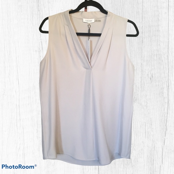 Calvin Klein Pleated V-Neck Sleeveless Blouse - Picture 1 of 5